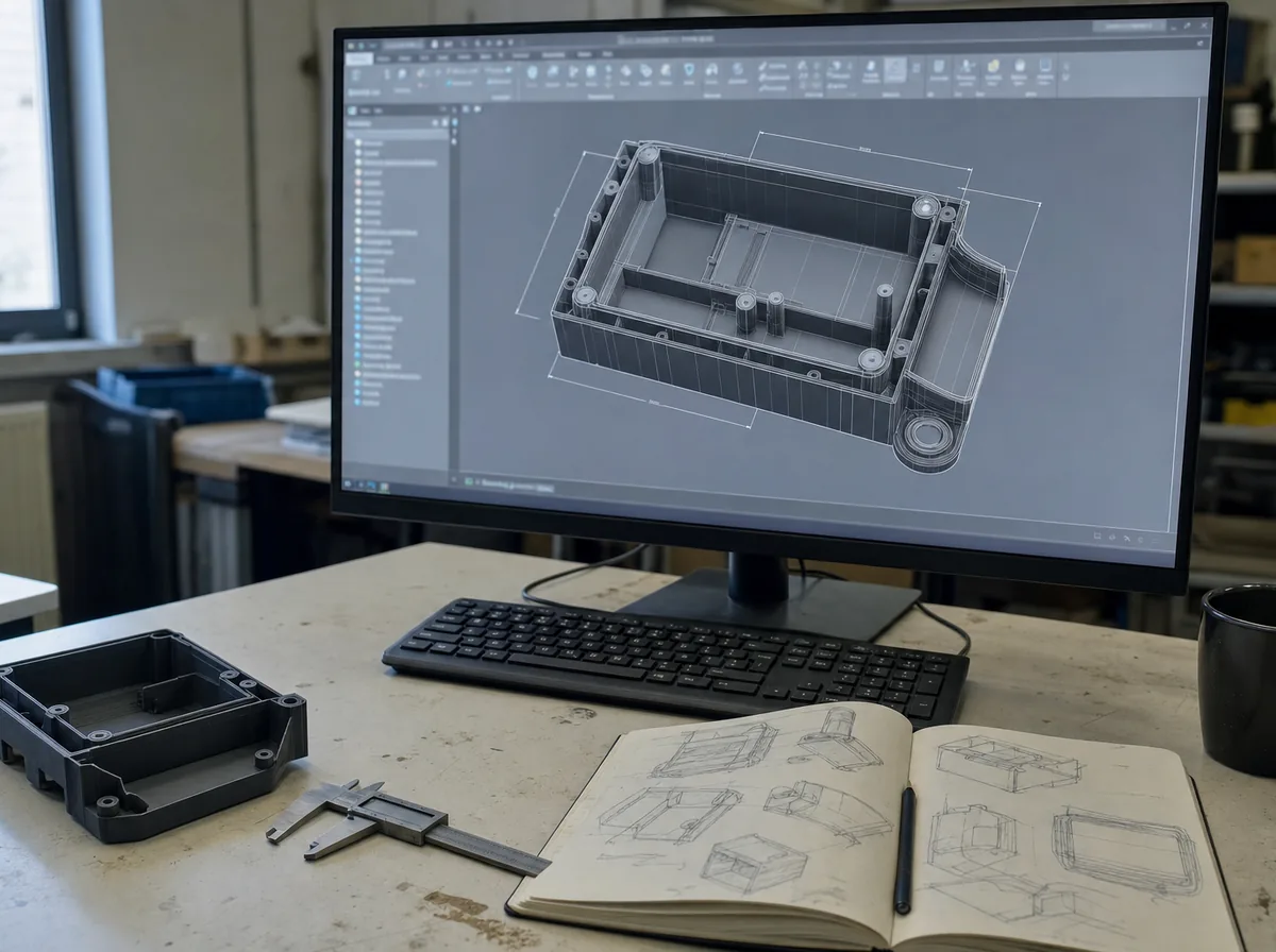 Инженерное 3D-моделирование: CAD-модель корпуса на экране рабочей станции