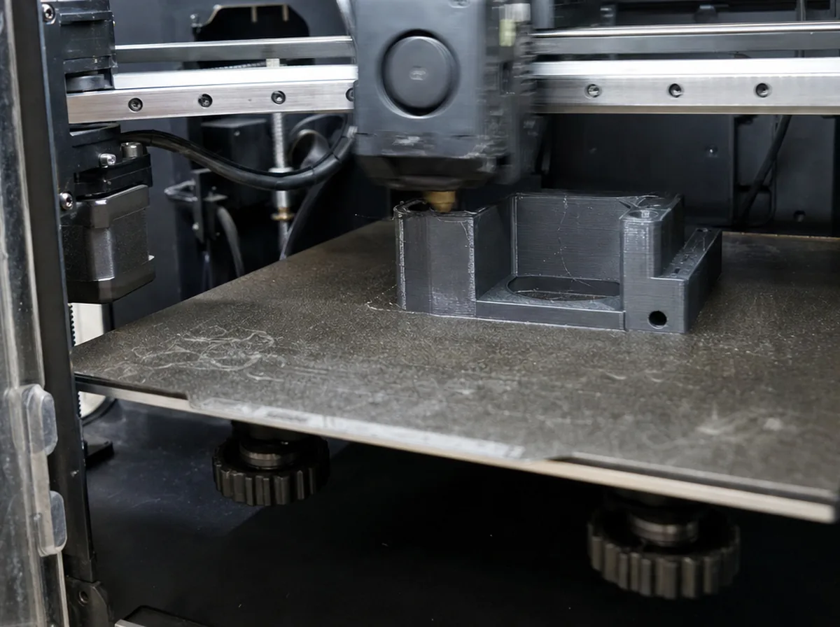 Процесс FDM-печати: сопло 3D-принтера послойно печатает деталь
